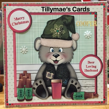 Hiccup - Drunken bear christmas card mini kit & decoupage by Suzanne Kavanagh