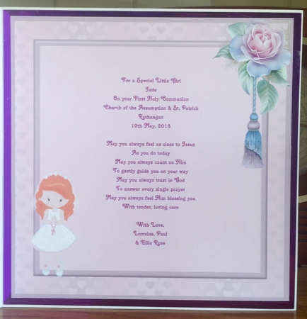 First Holy Communion Girl (red) Card Insert - blank by Suzanne Kavanagh
