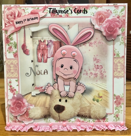 Bunny Hat Baby Girl Card Front kIt by Suzanne Kavanagh