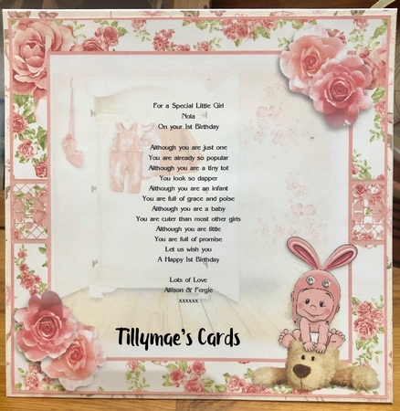 Bunny Hat Baby Girl Card Front kIt by Suzanne Kavanagh