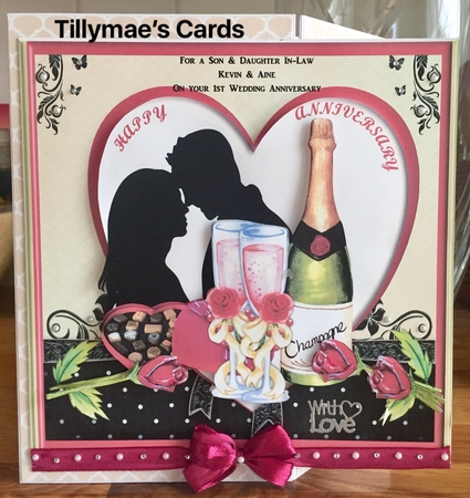 Happy Anniversary Young Couple Champagne and Chocolates by Suzanne Kavanagh