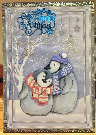 Penguin Love in a Snowy Scene A5 Topper & Decoupage by Suzanne Kavanagh