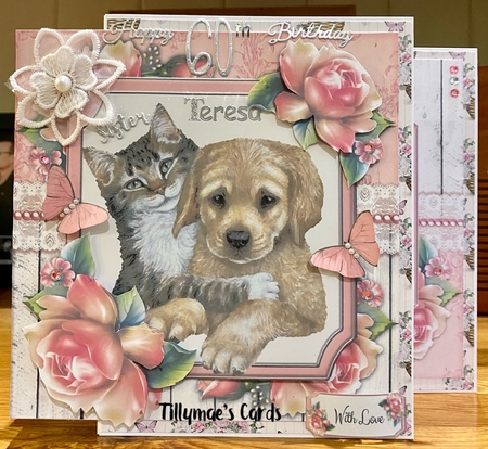 Beautiful Cat & Dog With Pink Roses 8x8 Mini Kit by Suzanne Kavanagh