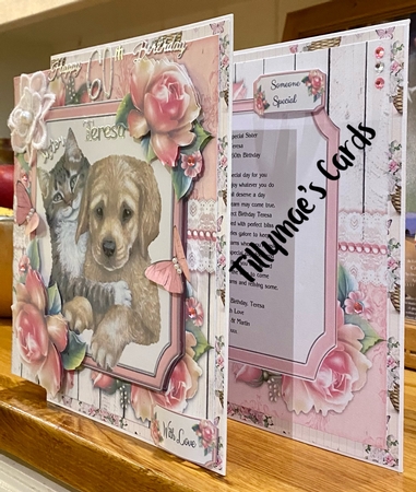 Beautiful Cat & Dog With Pink Roses 8x8 Mini Kit by Suzanne Kavanagh