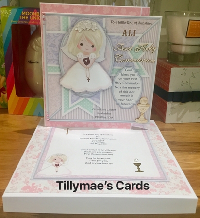 1ST HOLY COMMUNION or CONFIRMATION Blonde Girl & Verse 7.5 Decoupage & Insert Mini Kit by Suzanne Kavanagh