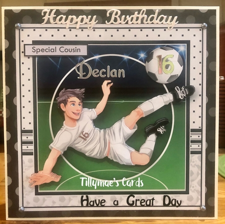 FOOTBALL STRIKER 7.5 WHITE KIT Soccer Decoupage Ages & Insert  by Suzanne Kavanagh
