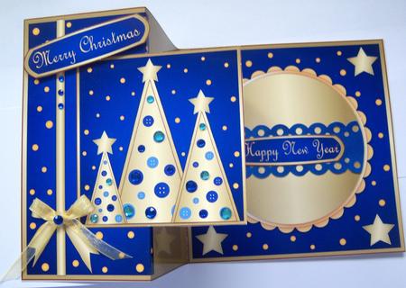 Button Christmas Trees Fold Back Blue by SUZANNE TARBURTON