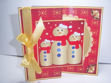 Gold Snowman Family Fold Back Red by SUZANNE TARBURTON