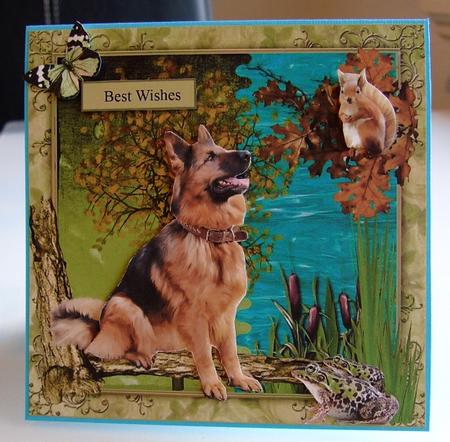 Curious German Shepard Dog Topper with Decoupage by Suzanne Uilenberg