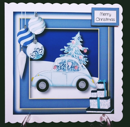 Christmas Retro Car - Pale Blue 8x8 by Suzi Cooper