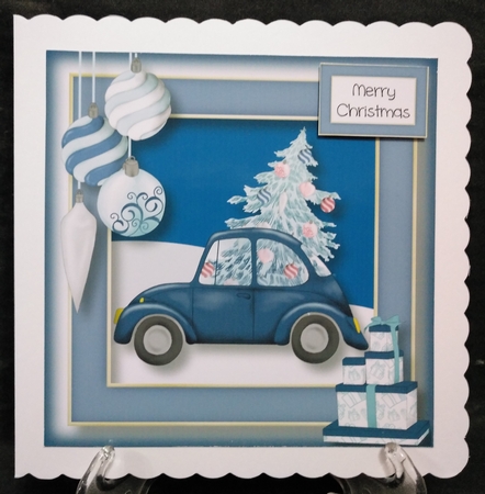 Christmas Retro Car - Blue 8x8 by Suzi Cooper