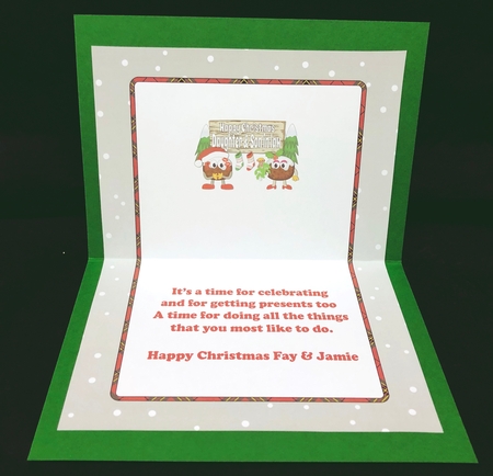 Crazy Christmas Pudding Couple with Mistletoe and sign DAUGHTER & SON IN LAW 5x7 insert by Suzi Cooper
