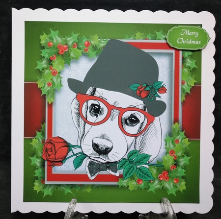 Black, Red & White Dog With Rose 8x8 by Suzi Cooper