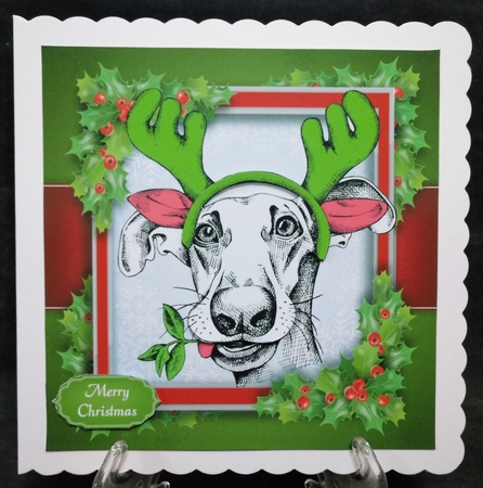 Black, Green & White Dog With Antlers 8x8 by Suzi Cooper