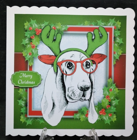 Black, Red & White Dog With Antlers 8x8 by Suzi Cooper