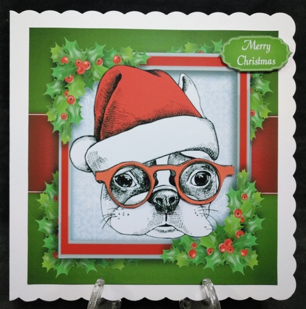 Black, Red & White Dog With Santa Hat 8x8 by Suzi Cooper
