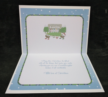 Crazy Christmas Puddings taking the Christmas Tree home and sign LUCIA insert by Suzi Cooper