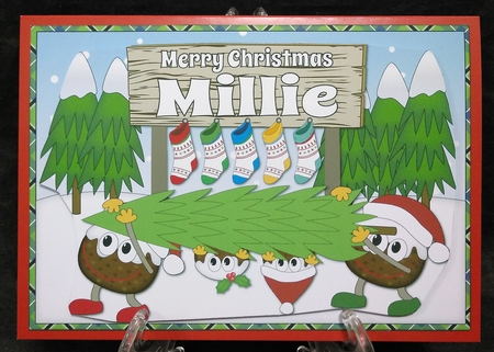 Crazy Christmas Puddings taking the Christmas Tree home and sign MILLIE by Suzi Cooper