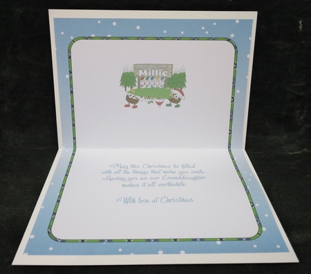 Crazy Christmas Puddings taking the Christmas Tree home and sign MILLIE insert by Suzi Cooper