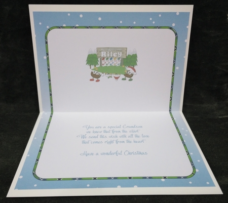 Crazy Christmas Puddings taking the Christmas Tree home and sign RILEY insert by Suzi Cooper
