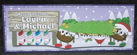 Crazy Christmas Puddings taking the Christmas tree home LAURA & MICHAEL large dl by Suzi Cooper
