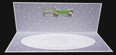 Crazy Christmas Puddings taking the Christmas tree home LAURA & MICHAEL large dl insert by Suzi Cooper