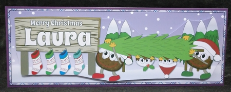 Crazy Christmas Puddings taking the Christmas tree home LAURA large dl by Suzi Cooper