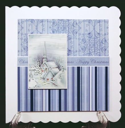 Blue Church Happy Christmas 6inch Split Decoupage Topper by Suzi Cooper