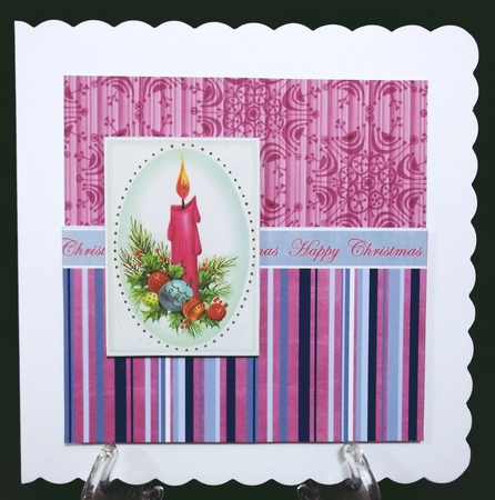 Cerise Candle Happy Christmas 6inch Split Decoupage Topper by Suzi Cooper