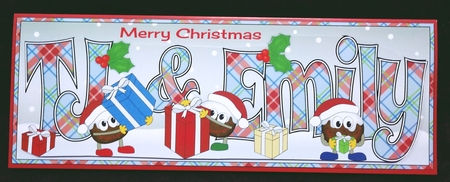 Crazy Christmas Puddings with presents TJ & EMILY large dl by Suzi Cooper