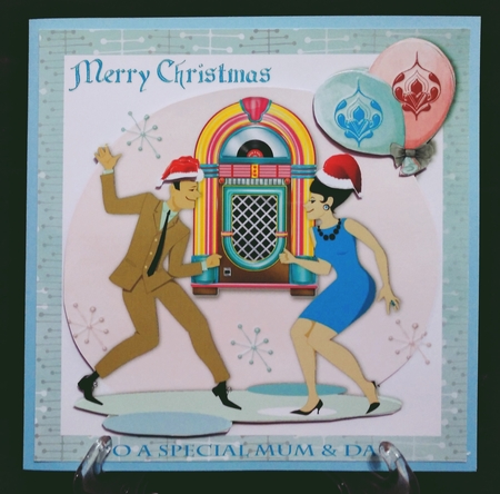 1950s rock and roll retro Christmas couple dancing for 8x8 card with matching insert. by Suzi Cooper