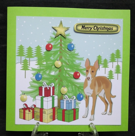 8x8 Christmas Podenco dog and Christmas tree by Suzi Cooper