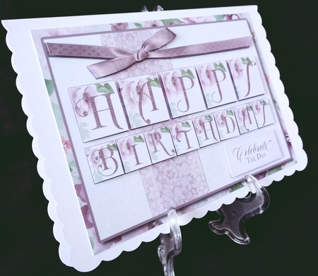 Pretty Purple Roses 5.5 x 7.5 Inch Birthday Card Front with Decoupage & Insert by Suzi Cooper