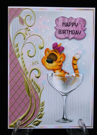 Tigger in a Wine Glass - 7x5 inch card front with decoupage by Suzi Cooper