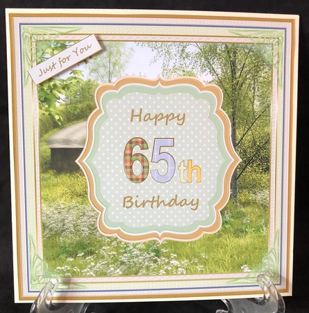 Happy 65th Birthday 8x8ins Decoupage Topper by Suzi Cooper