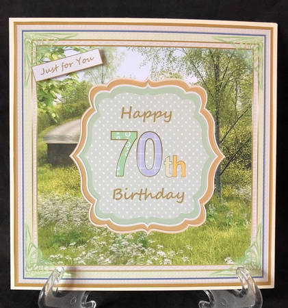 Happy 70th Birthday 8x8ins Decoupage Topper by Suzi Cooper