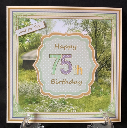 Happy 75th Birthday 8x8ins Decoupage Topper by Suzi Cooper