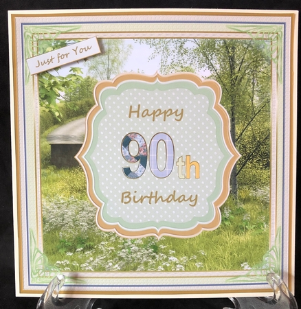 Happy 90th Birthday 8x8ins Decoupage Topper by Suzi Cooper