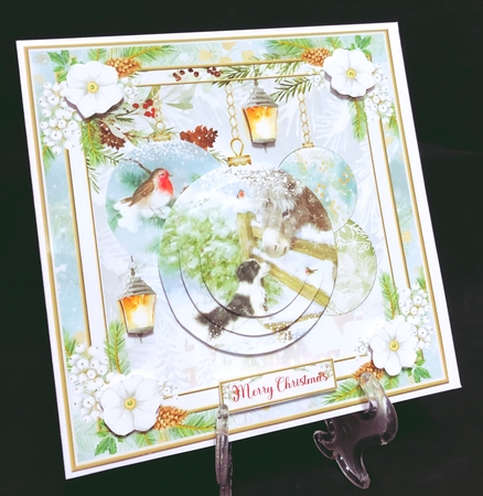 Christmas Vintage Baubles Decoupage 7x7ins Topper 1 by Suzi Cooper