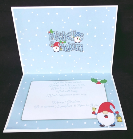 Carol singing Christmas Gnomes Michelle & Adam A5 insert by Suzi Cooper