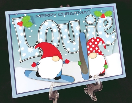 Christmas Gnomes snowboarding LOUIE A5 by Suzi Cooper