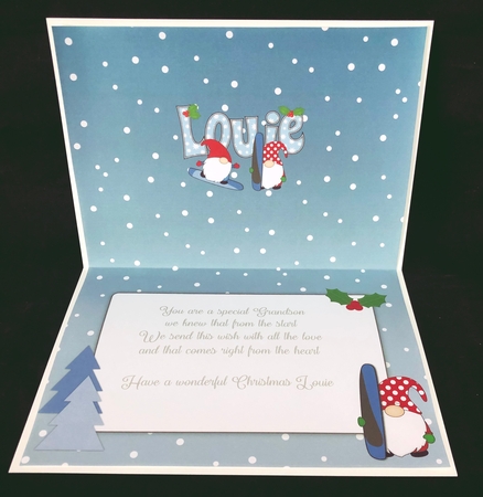 Christmas Gnomes snowboarding LOUIE A5 insert by Suzi Cooper