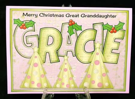 Buttons Christmas Trees II Great Granddaughter GRACIE a5 by Suzi Cooper