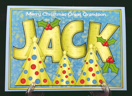 Buttons Christmas Trees II Great Grandson JACK a5 by Suzi Cooper