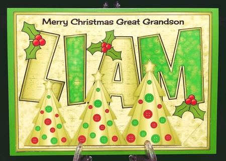 Buttons Christmas Trees II Great Grandson LIAM a5 by Suzi Cooper