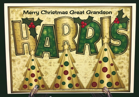 Buttons Christmas Trees II HARRIS Great Grandson a5 by Suzi Cooper