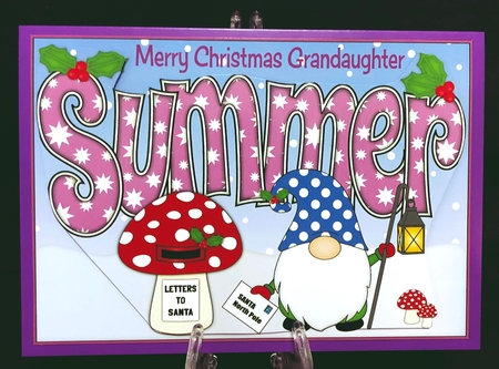 Christmas Gnome with letter to Santa SUMMER Grandaughter A5 by Suzi Cooper