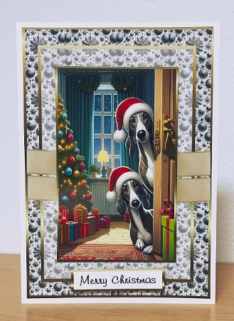 A5 christmas peeping greyhounds by Suzi Cooper