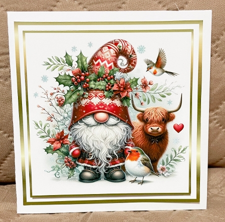 gnome car christmas with highland coo by Suzi Cooper