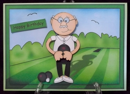 A5 Bert Plays Bowls Quick Card N 3D Decoupage by Suzi Cooper